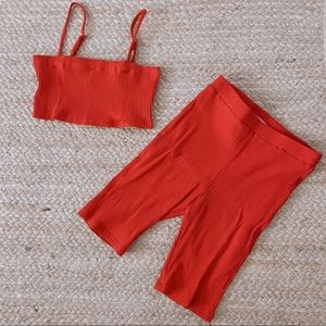 Red Isalis Biker Short Set